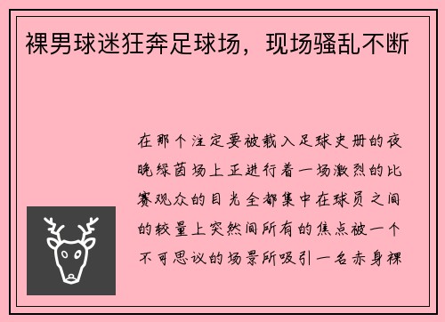 裸男球迷狂奔足球场，现场骚乱不断